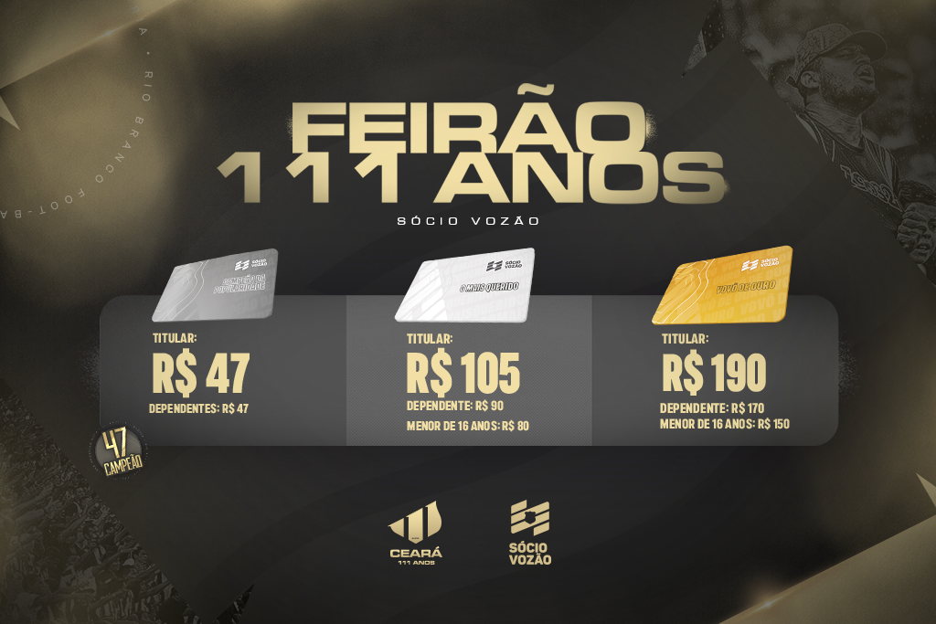 Celebrando os 111 anos do Alvinegro, Ceará promove feirão do Sócio Vozão e realiza promoção para adesões e renovações