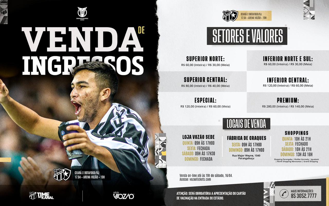 Feriado de Páscoa: Confira como funcionará a venda de ingressos para Ceará x Botafogo