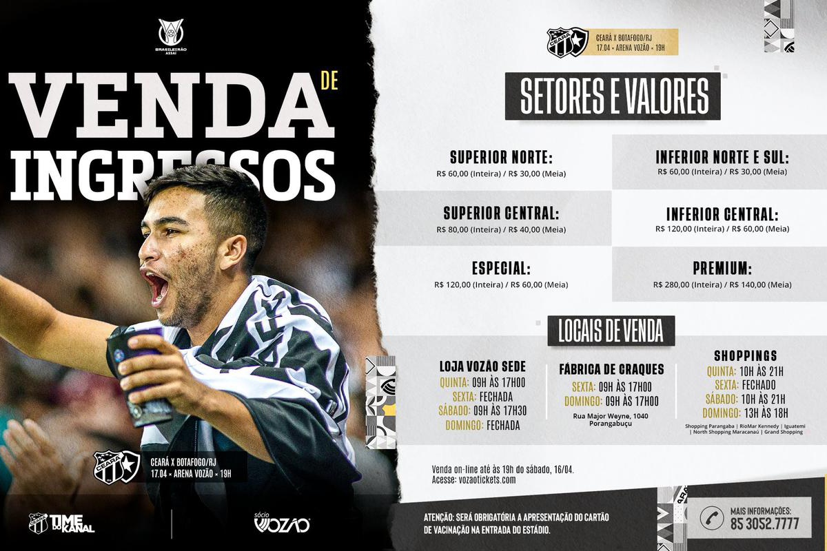 Ceará x Botafogo: Confira informações sobre a venda de ingressos no fim de semana