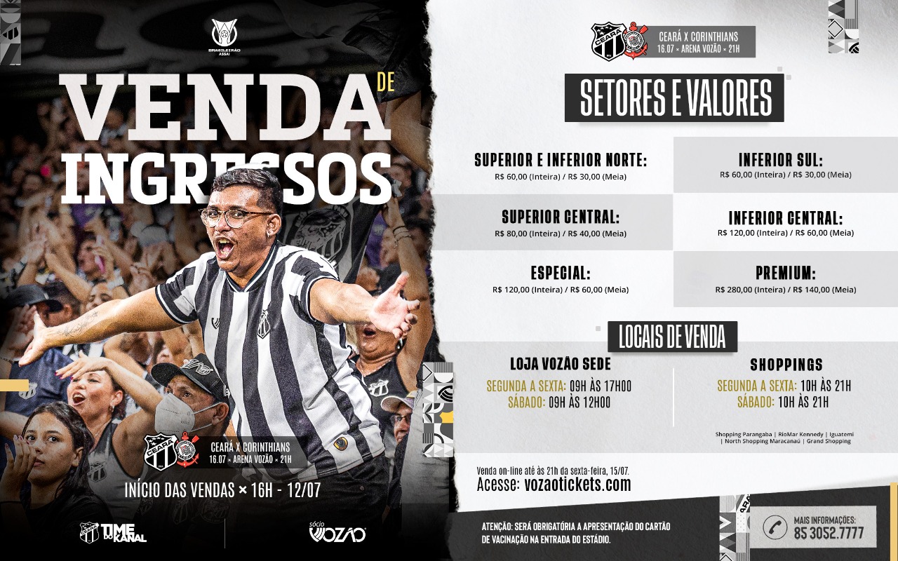 Brasileirão: Check-in aberto e venda de ingressos iniciada para Ceará x Corinthians