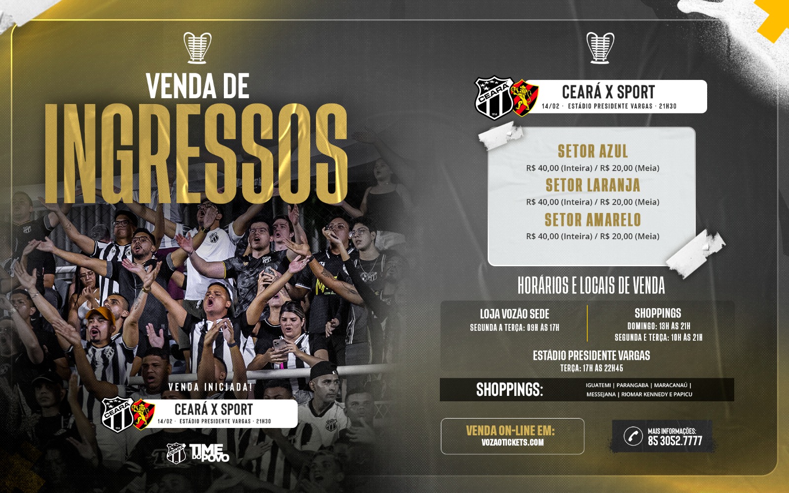 Copa do Nordeste: Ingressos para Ceará x Sport já estão à venda