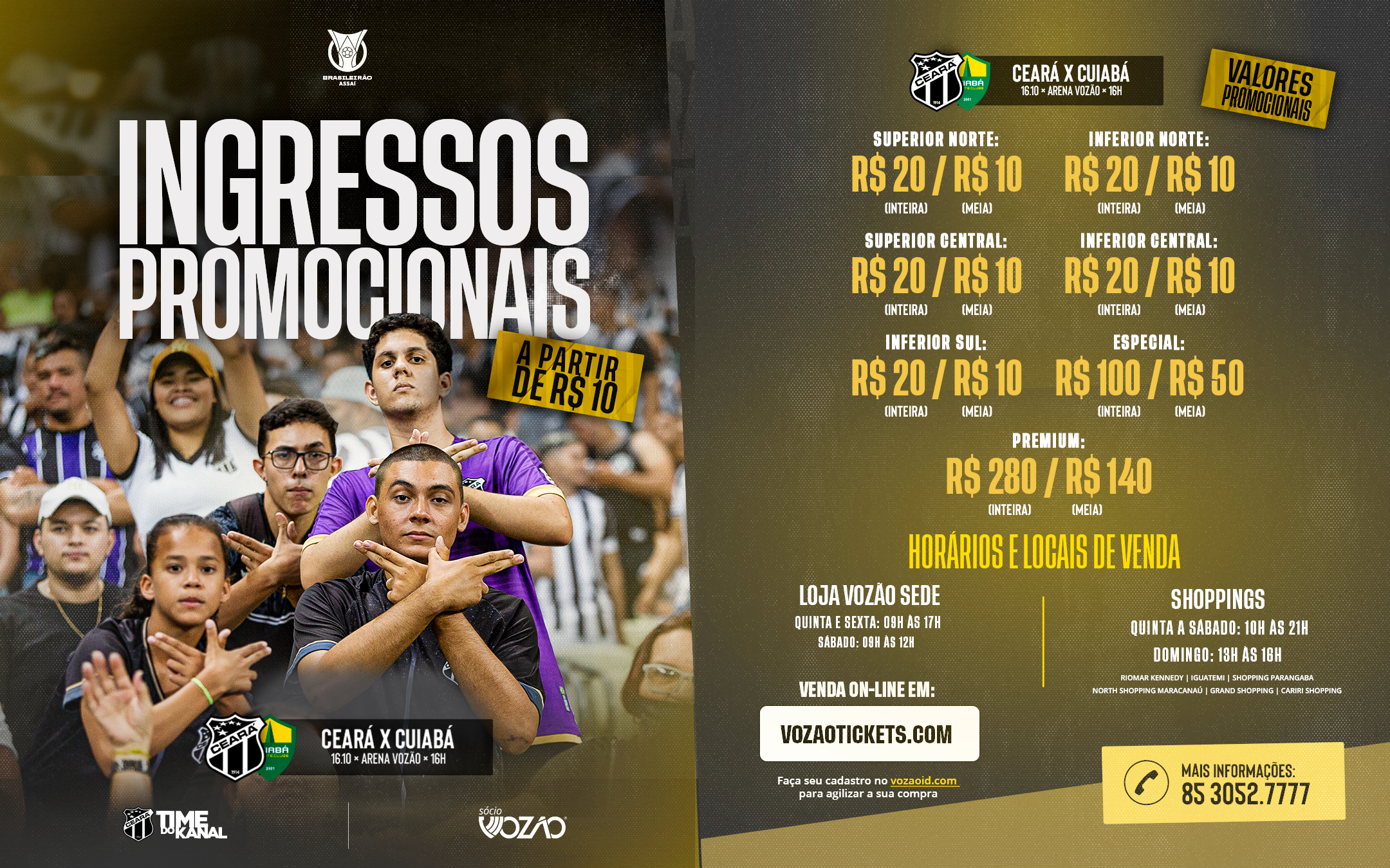 Ceará x Cuiabá: Saiba onde e como realizar a compra do ingresso para o duelo