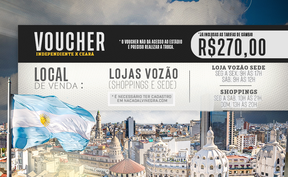 Independiente x Ceará: Venda de voucher continua nas Lojas Vozão